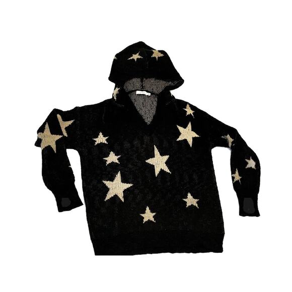 Lush Hooded black star pullover sweater Sz M Retro Bold American beach - Picture 5 of 6